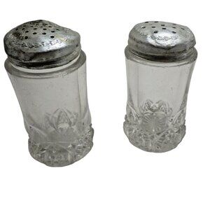 Vintage Salt Pepper Cut Glass Shakers Farmhouse Shabby Elegance